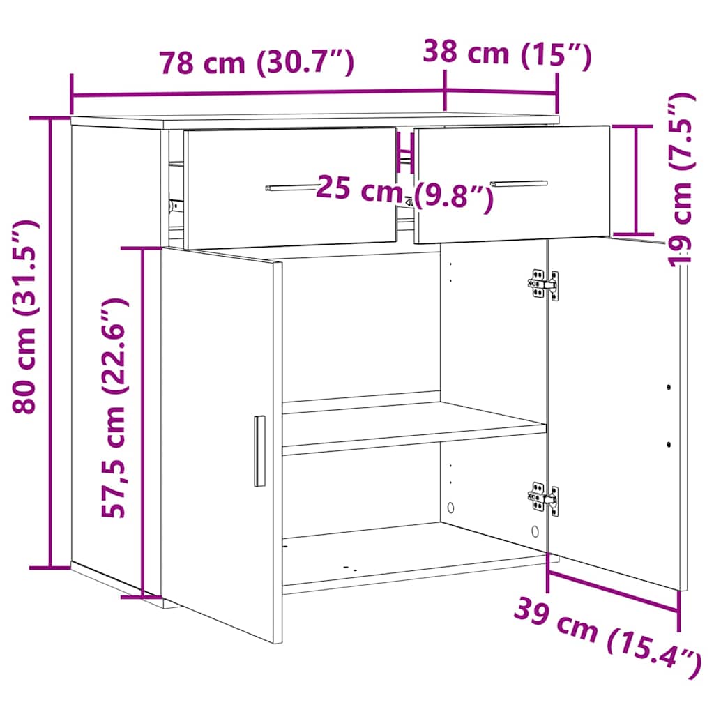 vidaXL Πλαϊνό γραφείο Παλιό ξύλο 78 x 38 x 80 εκ Επεξεργασμένο ξύλο