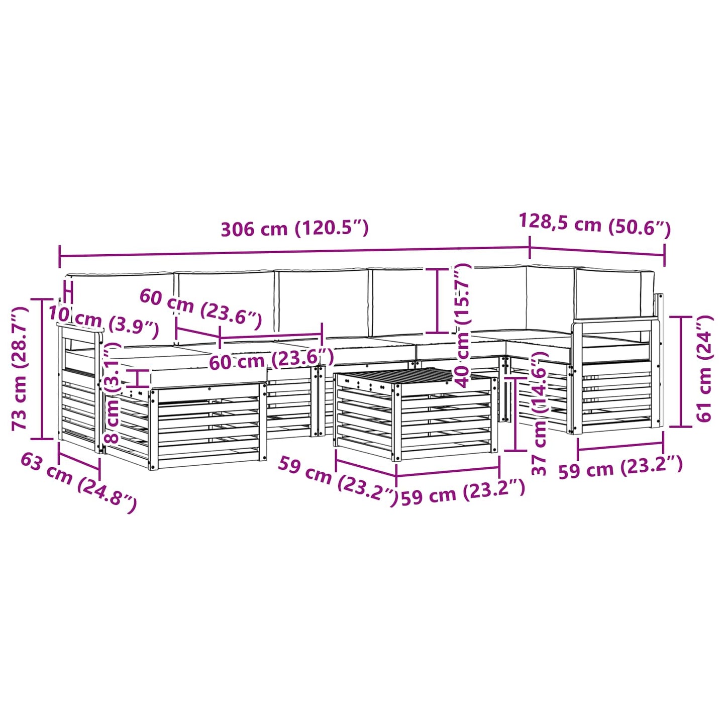 vidaXL Σειρά Καναπέ Εξωτερικού με μαξιλάρι 8 pcs Φυσικό και Κρέμα