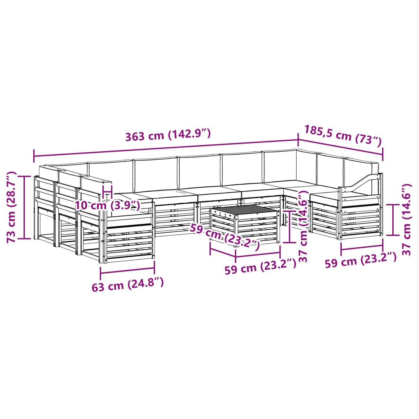 vidaXL Σειρά Καναπέ Εξωτερικού με μαξιλάρι 11 pcs Φυσικό και Ανθρακί