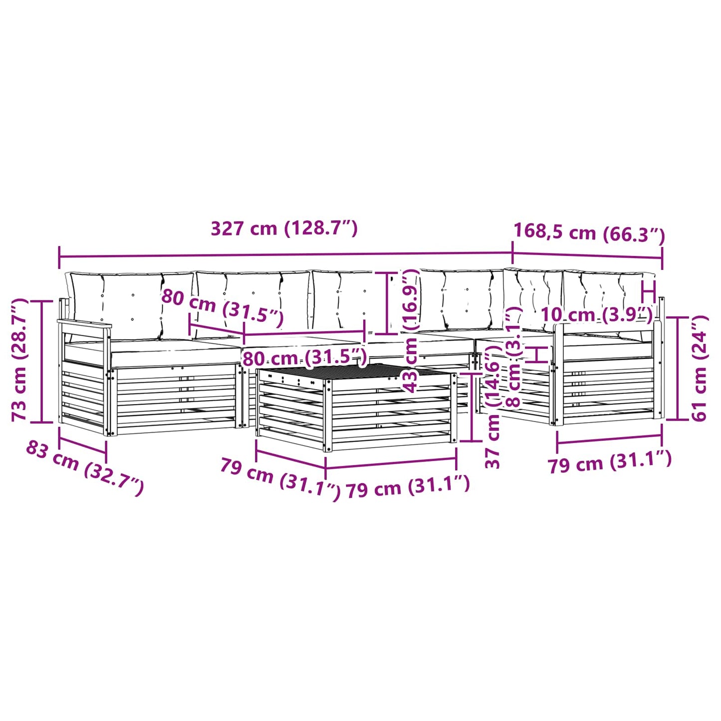 vidaXL Σειρά Καναπέ Εξωτερικού με μαξιλάρι 6 pcs Φυσικό και Ανθρακί