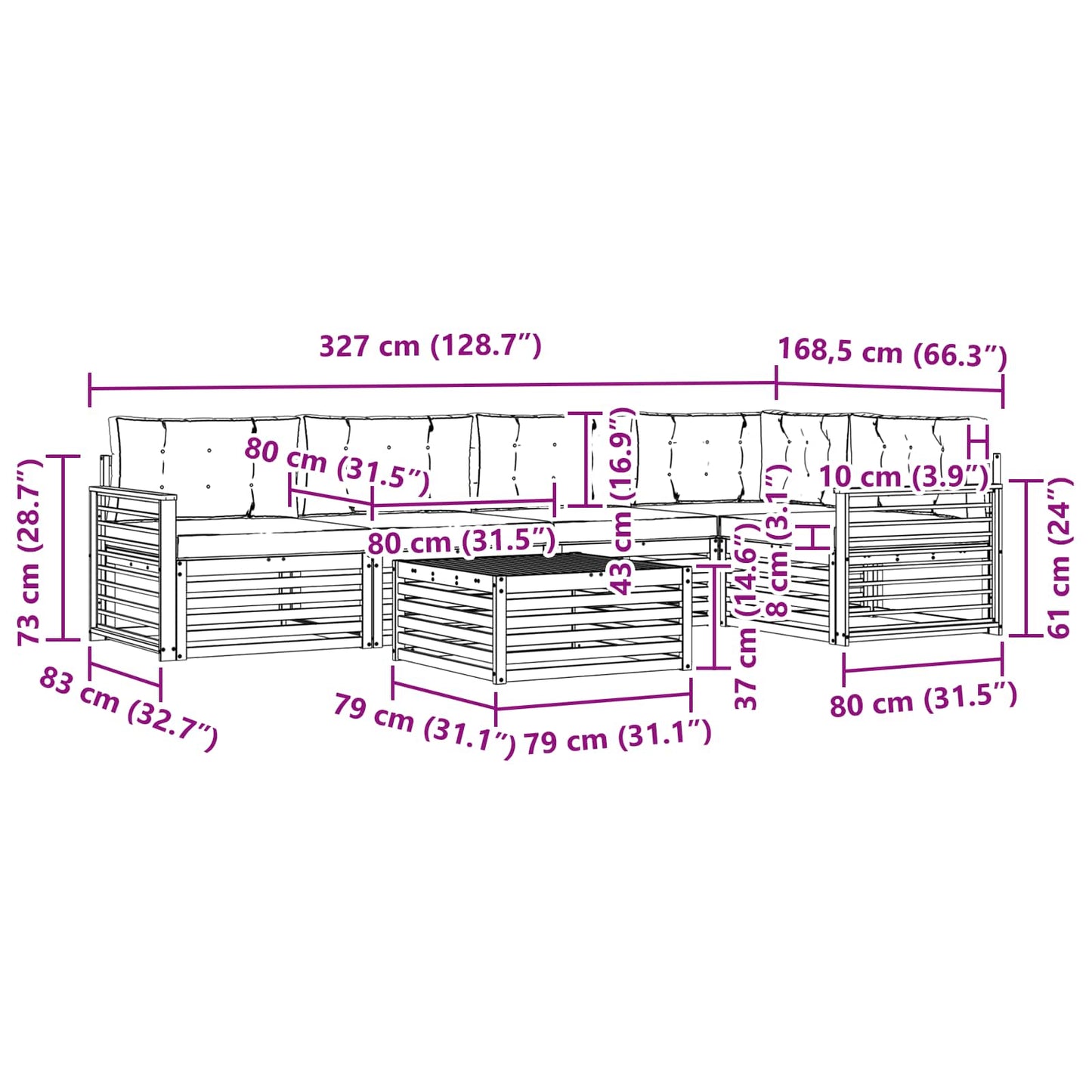 vidaXL Σειρά Καναπέ Εξωτερικού με μαξιλάρι 6 pcs Φυσικό και Ανθρακί