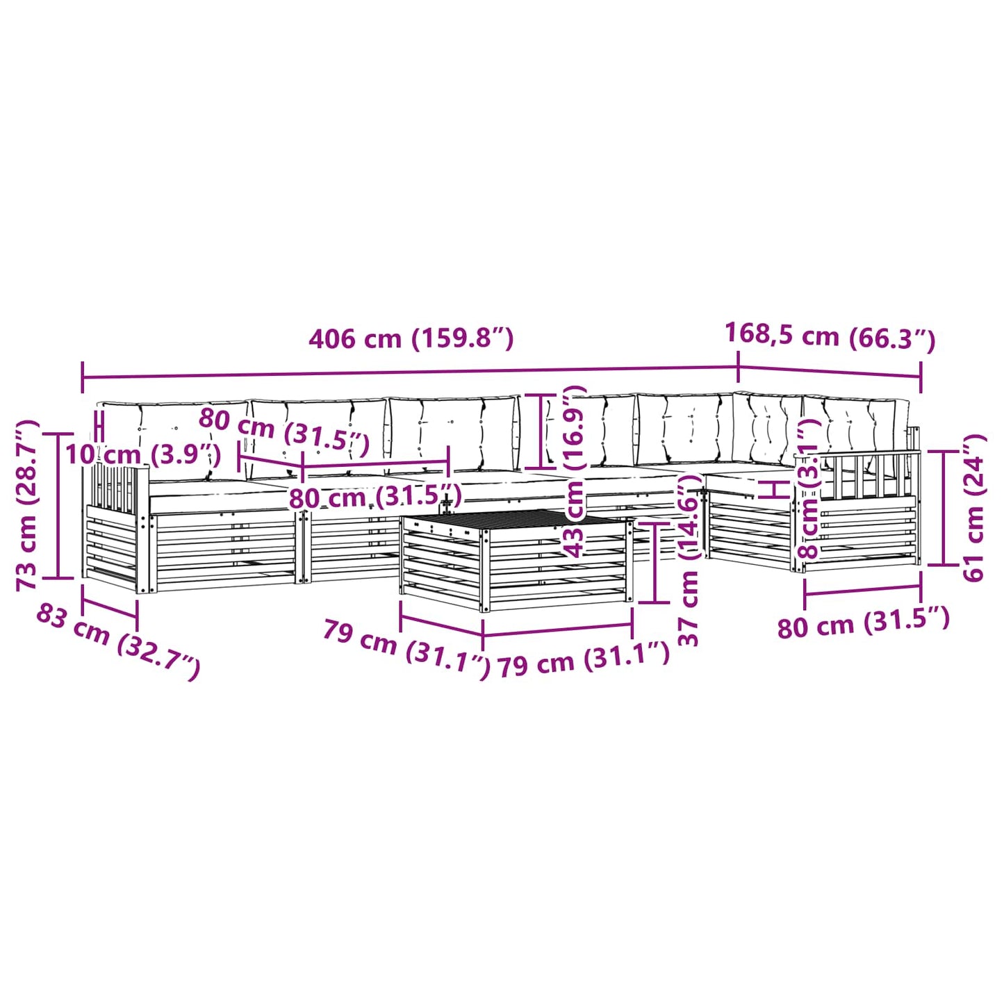 vidaXL Σειρά Καναπέ Εξωτερικού με μαξιλάρι 7 pcs Φυσικό και Κρέμα