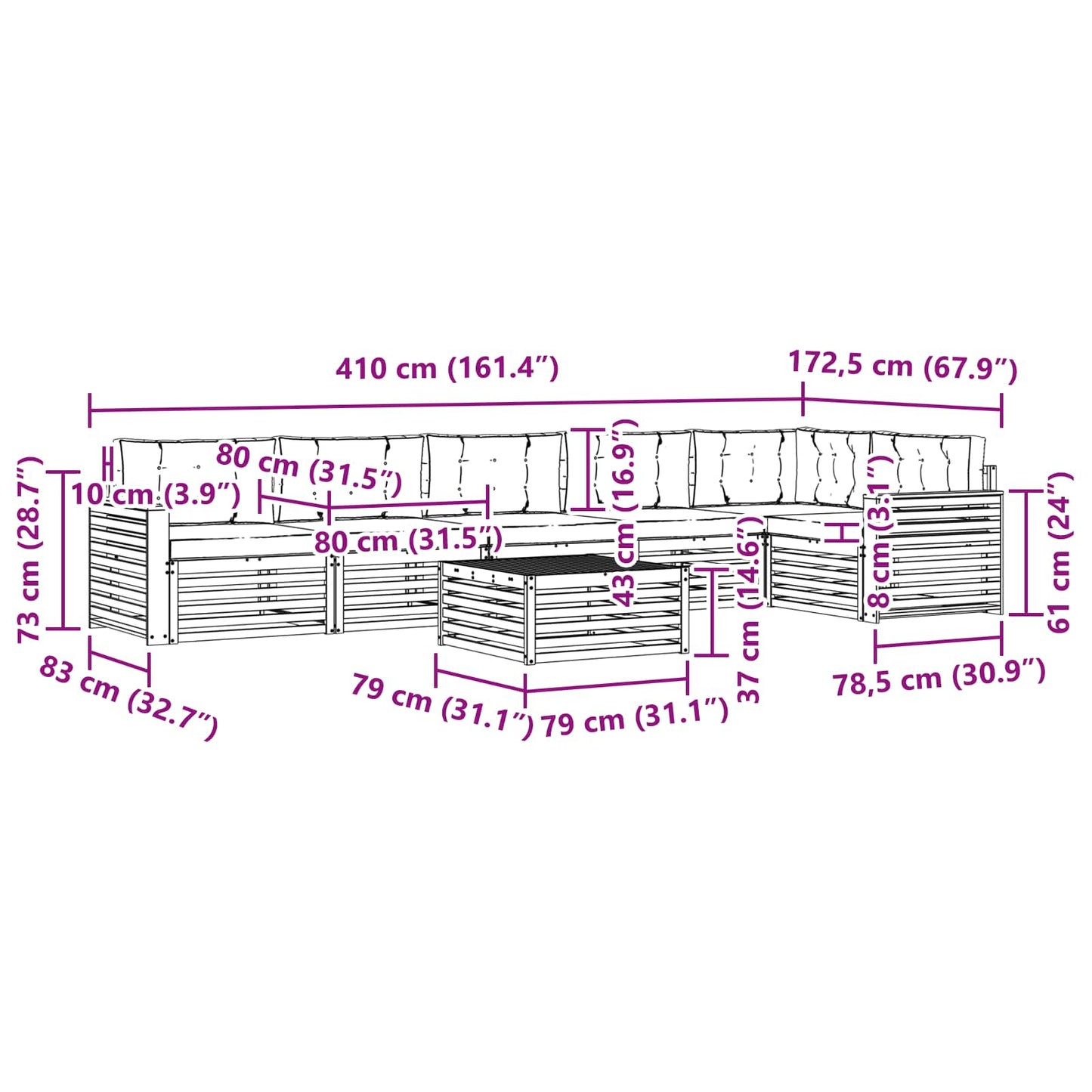 vidaXL Σειρά Καναπέ Εξωτερικού με μαξιλάρι 7 pcs Φυσικό και Κρέμα