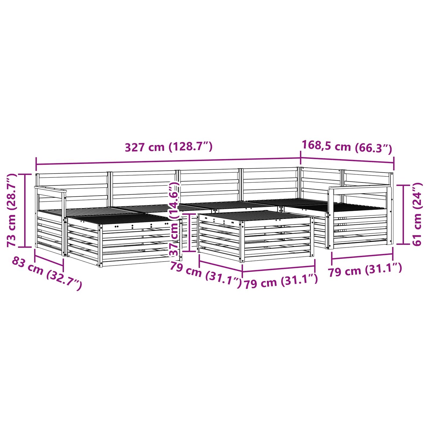 vidaXL Σειρά Καναπέ Εξωτερικού 7 pcs Φυσικό Στερεό Ξύλο Ακακίας