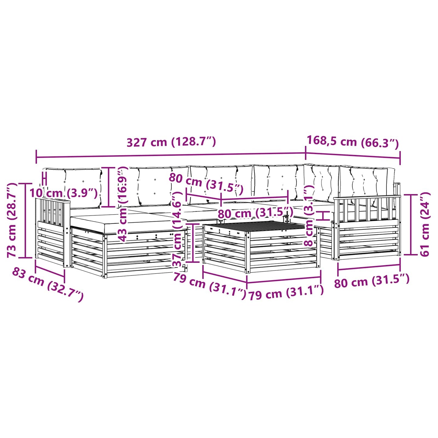 vidaXL Σειρά Καναπέ Εξωτερικού με μαξιλάρι 7 pcs Φυσικό και Μπεζ