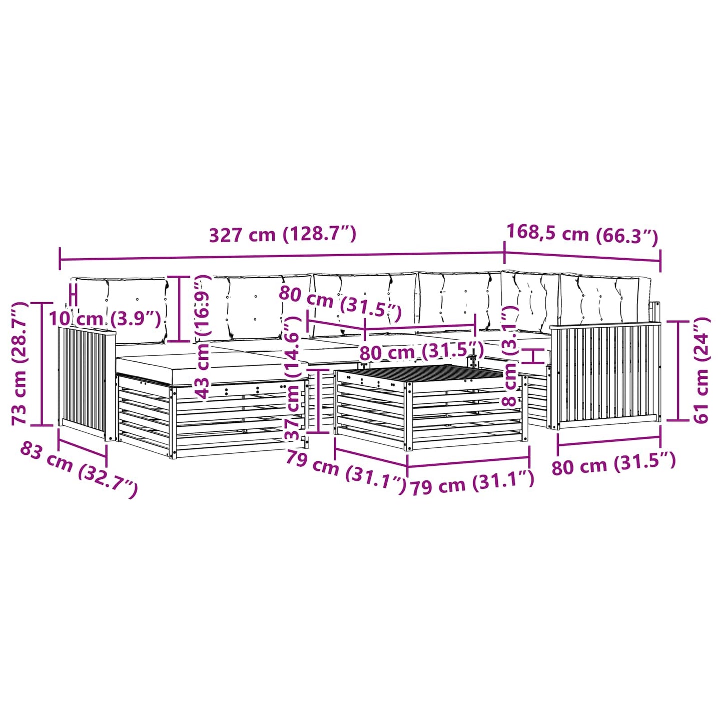 vidaXL Σειρά Καναπέ Εξωτερικού με μαξιλάρι 7 pcs Φυσικό και Ανθρακί