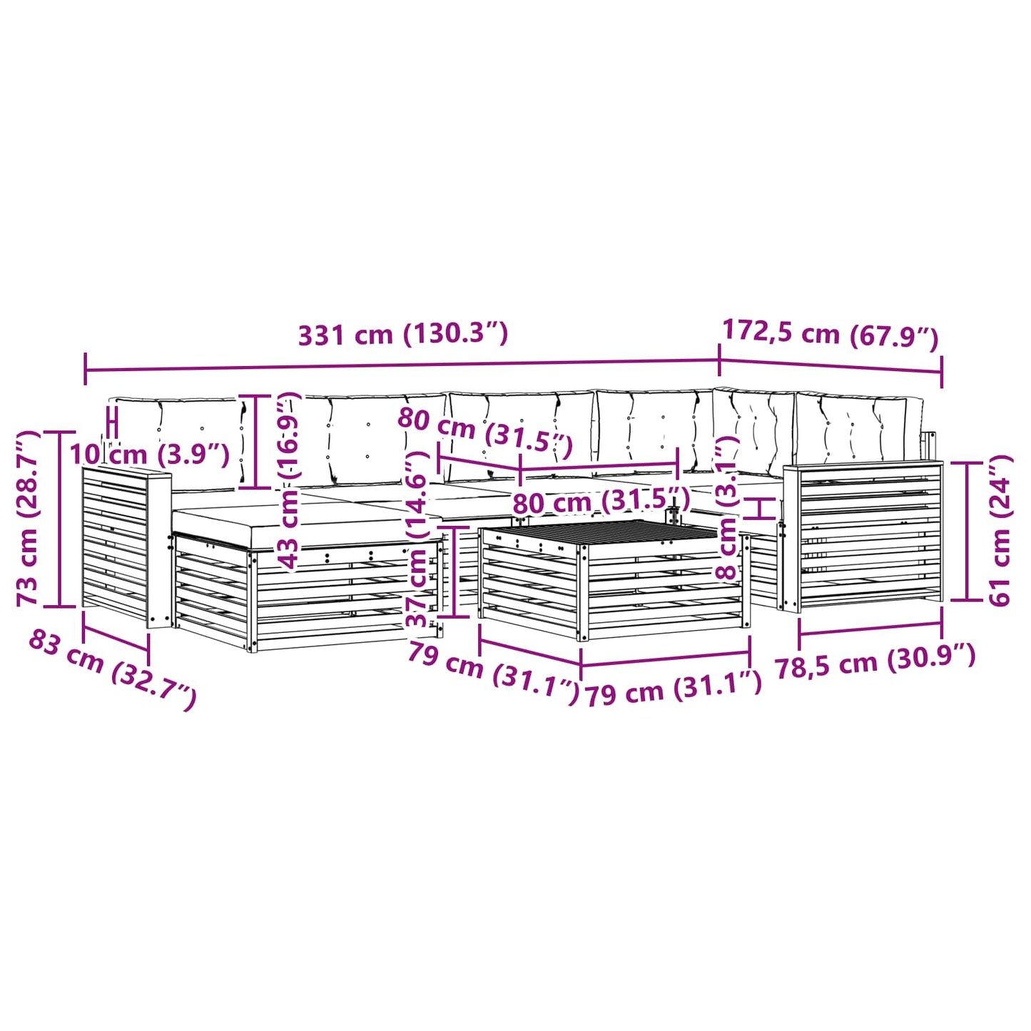 vidaXL Σειρά Καναπέ Εξωτερικού με μαξιλάρι 7 pcs Φυσικό και Μπεζ
