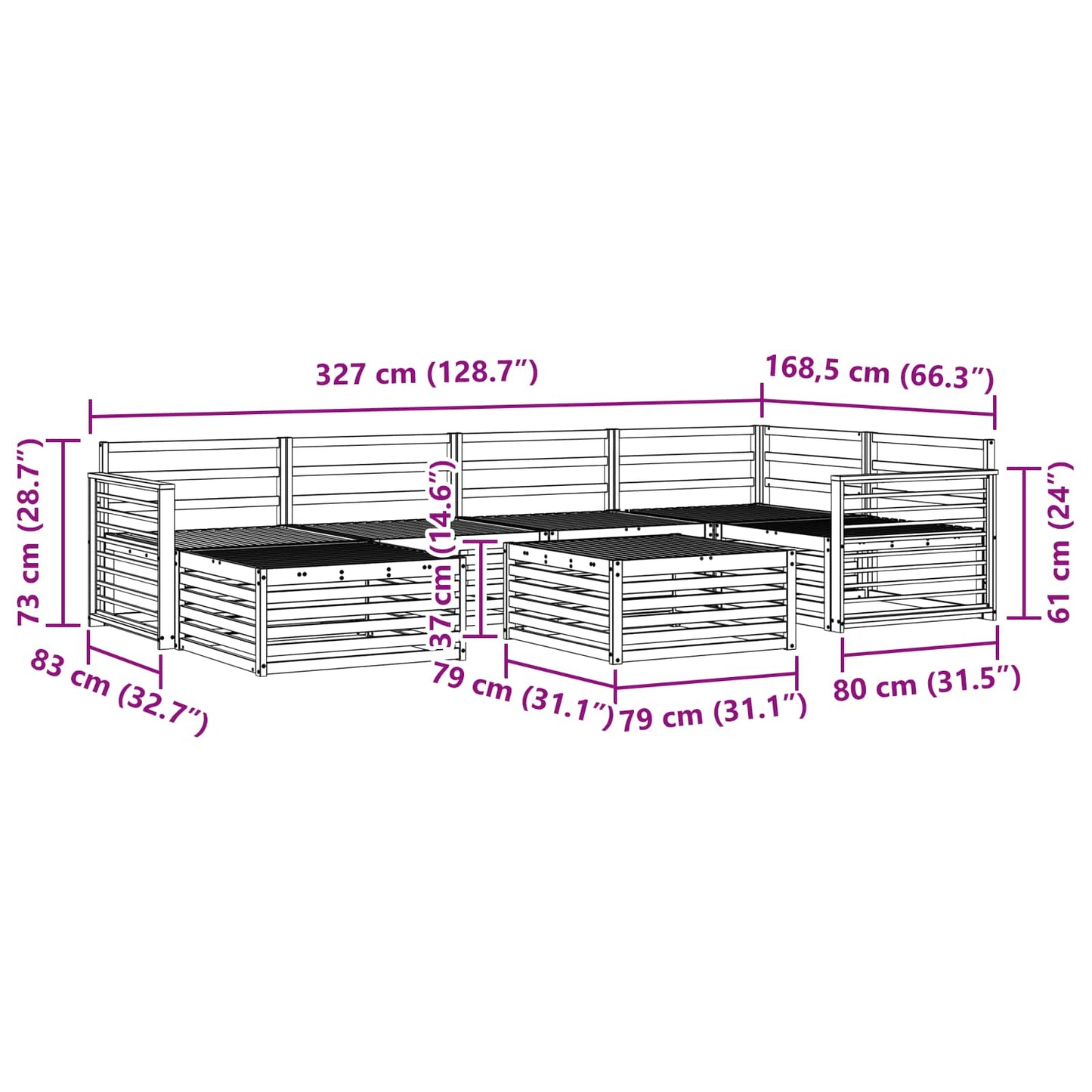 vidaXL Σειρά Καναπέ Εξωτερικού 7 pcs Φυσικό Στερεό Ξύλο Ακακίας