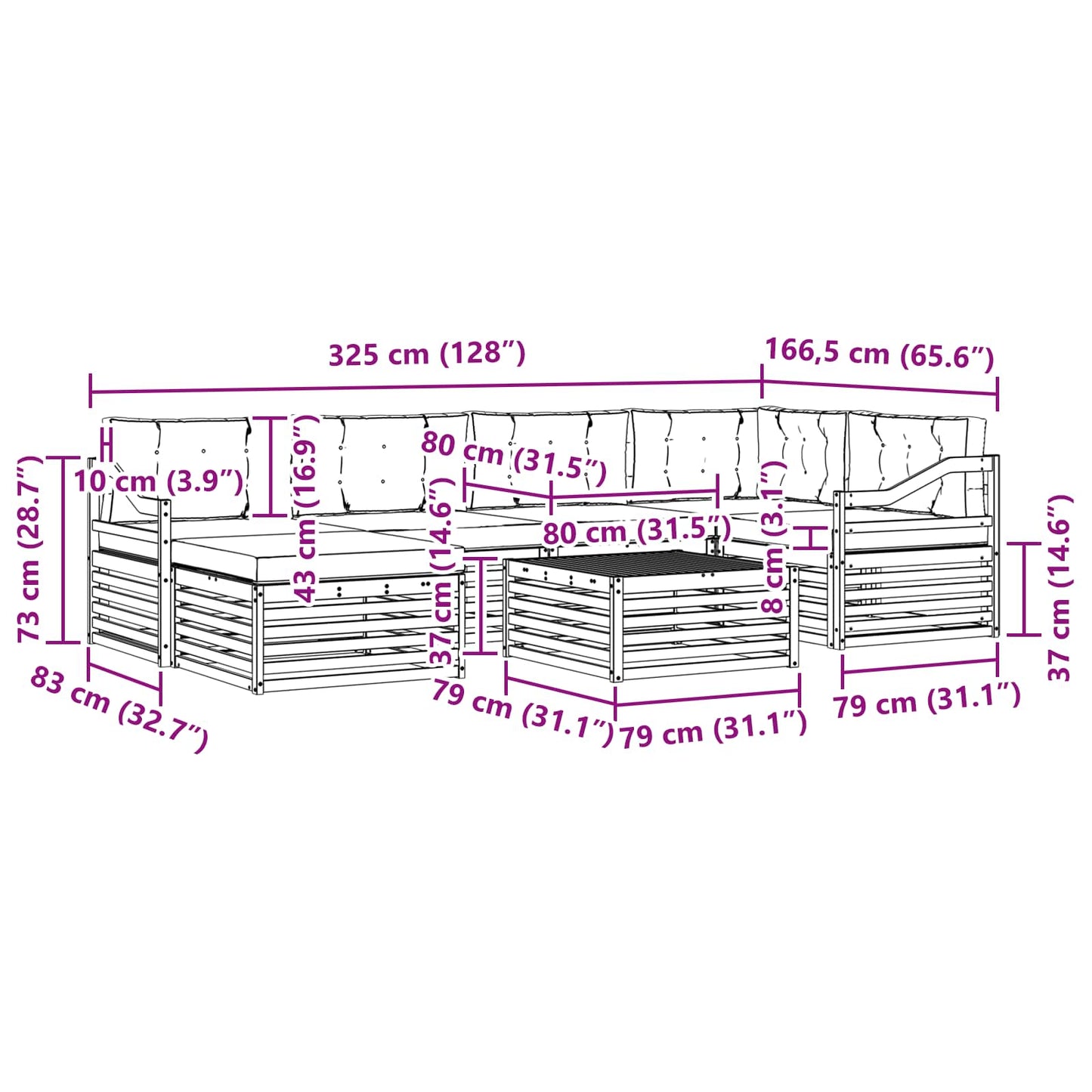 vidaXL Σειρά Καναπέ Εξωτερικού με μαξιλάρι 7 pcs Φυσικό και Κρέμα