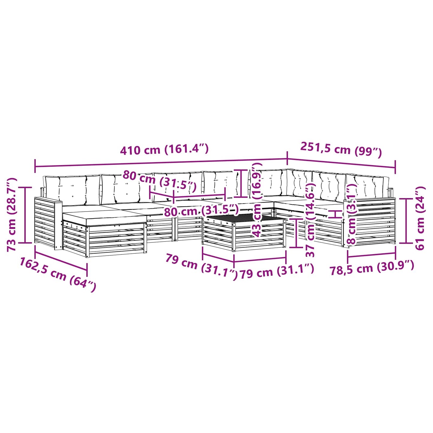 vidaXL Σειρά Καναπέ Εξωτερικού 9 pcs Φυσικό και Ανοιχτό Γκρι