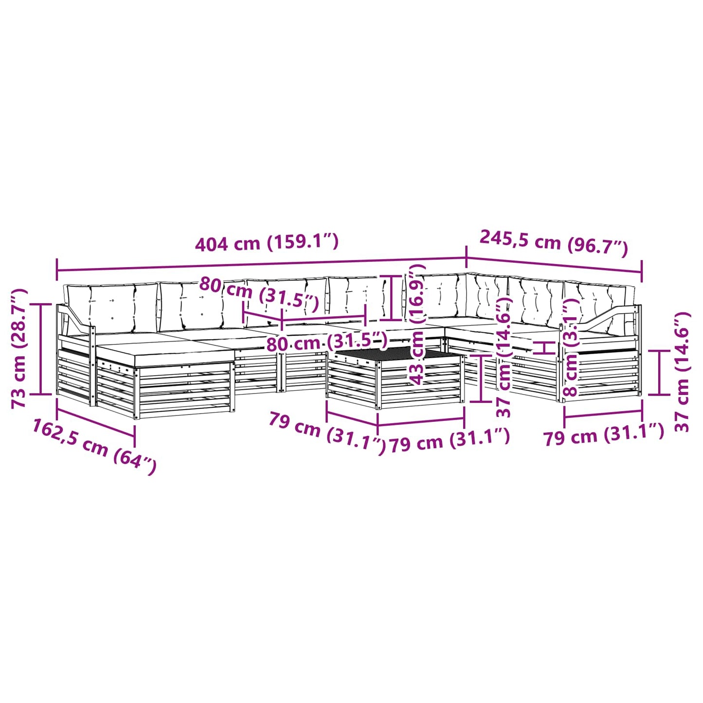 vidaXL Σειρά Καναπέ Εξωτερικού με μαξιλάρι 9 pcs Φυσικό και Ανθρακί