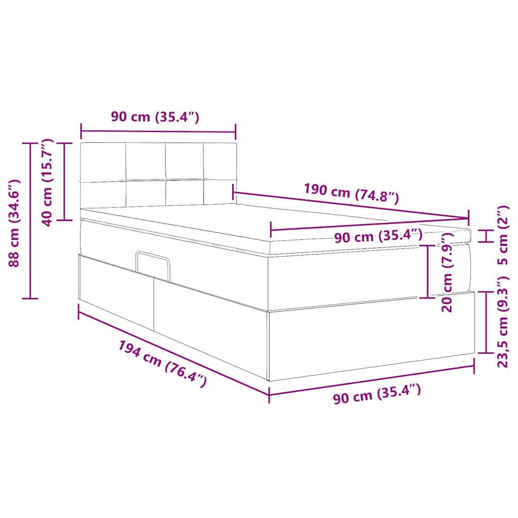 vidaXL LED Κρεβάτι αποθήκευσης με στρώμα Μαύρο 90 x 190 cm Βελούδο