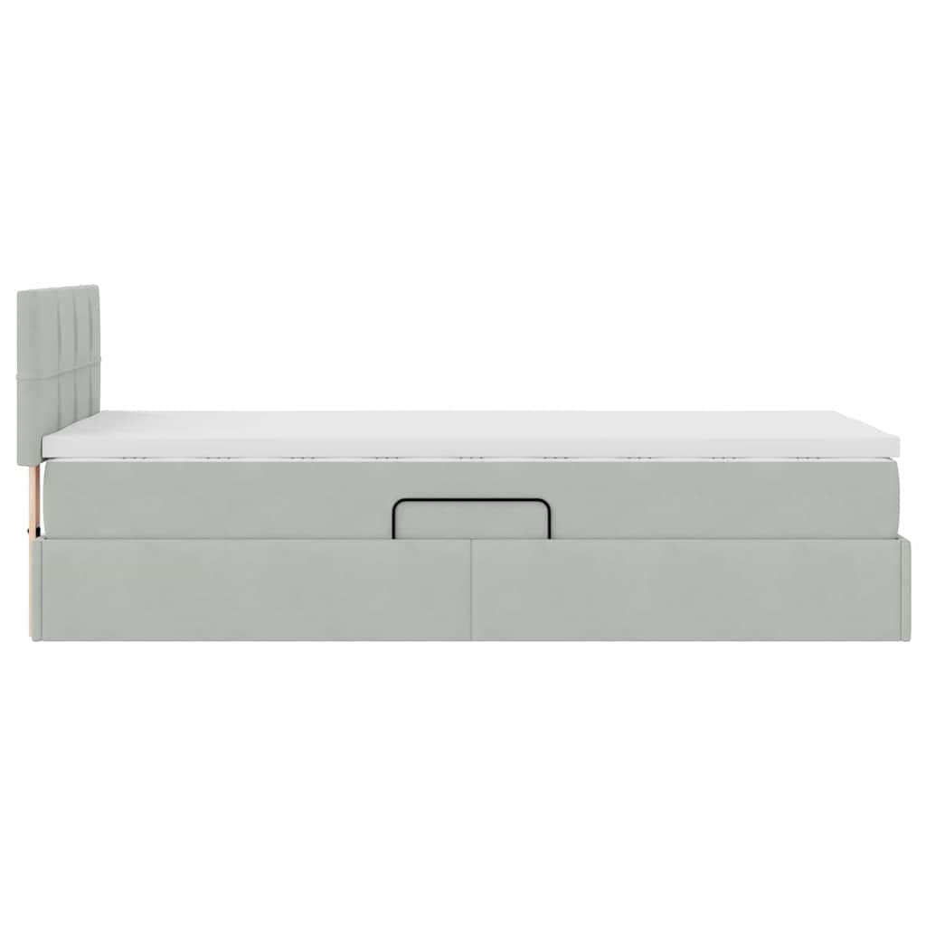 vidaXL LED Κρεβάτι αποθήκευσης με στρώμα Ανοιχτό γκρι 100 x 200 cm