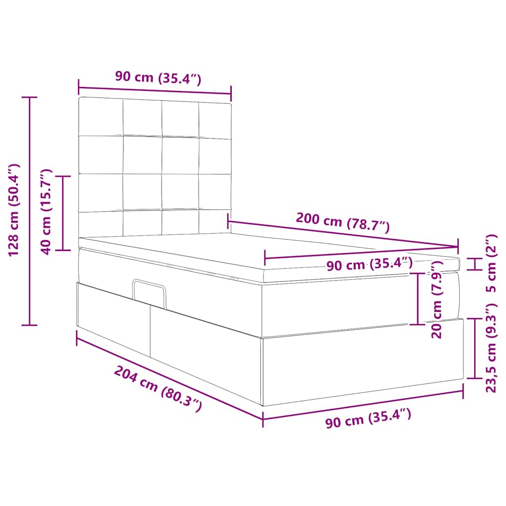 vidaXL LED Κρεβάτι αποθήκευσης με στρώμα Μπλε 90 x 200 cm Ύφασμα