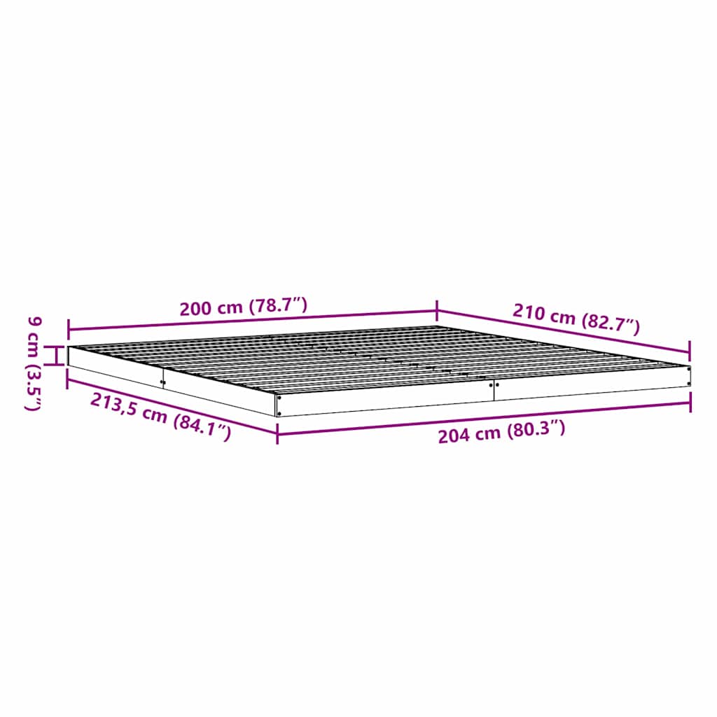 vidaXL Κρεβάτι δαπέδου Λευκό 213.5 x 104 x 9 εκ. Στερεά ξυλεία πεύκου