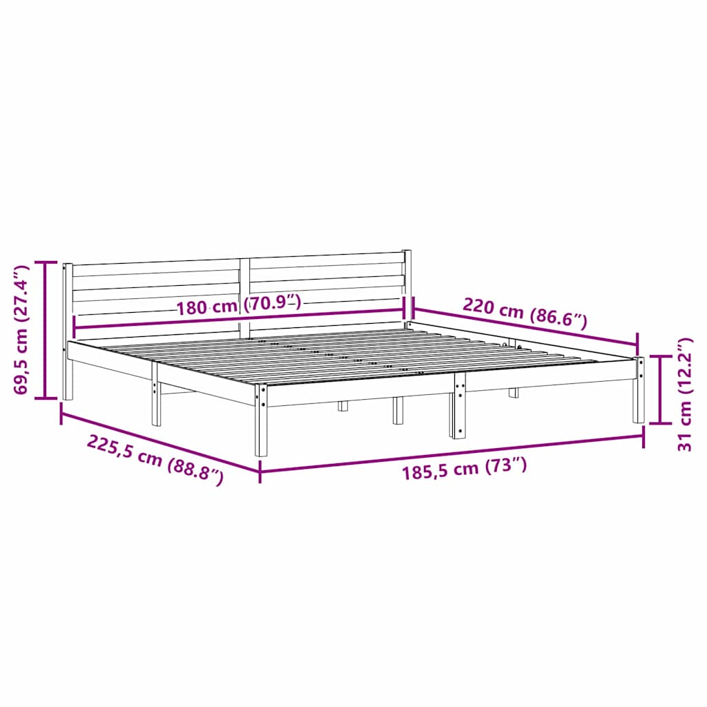 vidaXL Σκελετός Κρεβατιού με κεφαλάρι Καφέ 225,5 x 185,5 x 69,5 εκ.