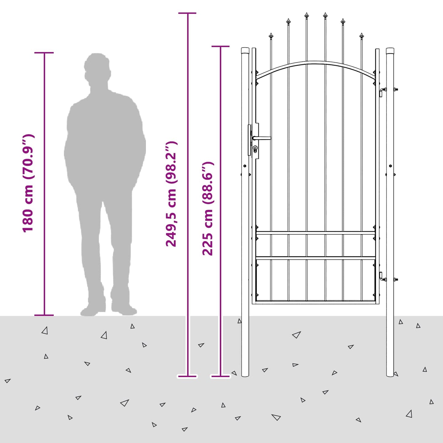 vidaXL Πύλη Κήπου WOERDEN 200 x 100 cm Ατσάλι Γκρι Κλειδώσιμο