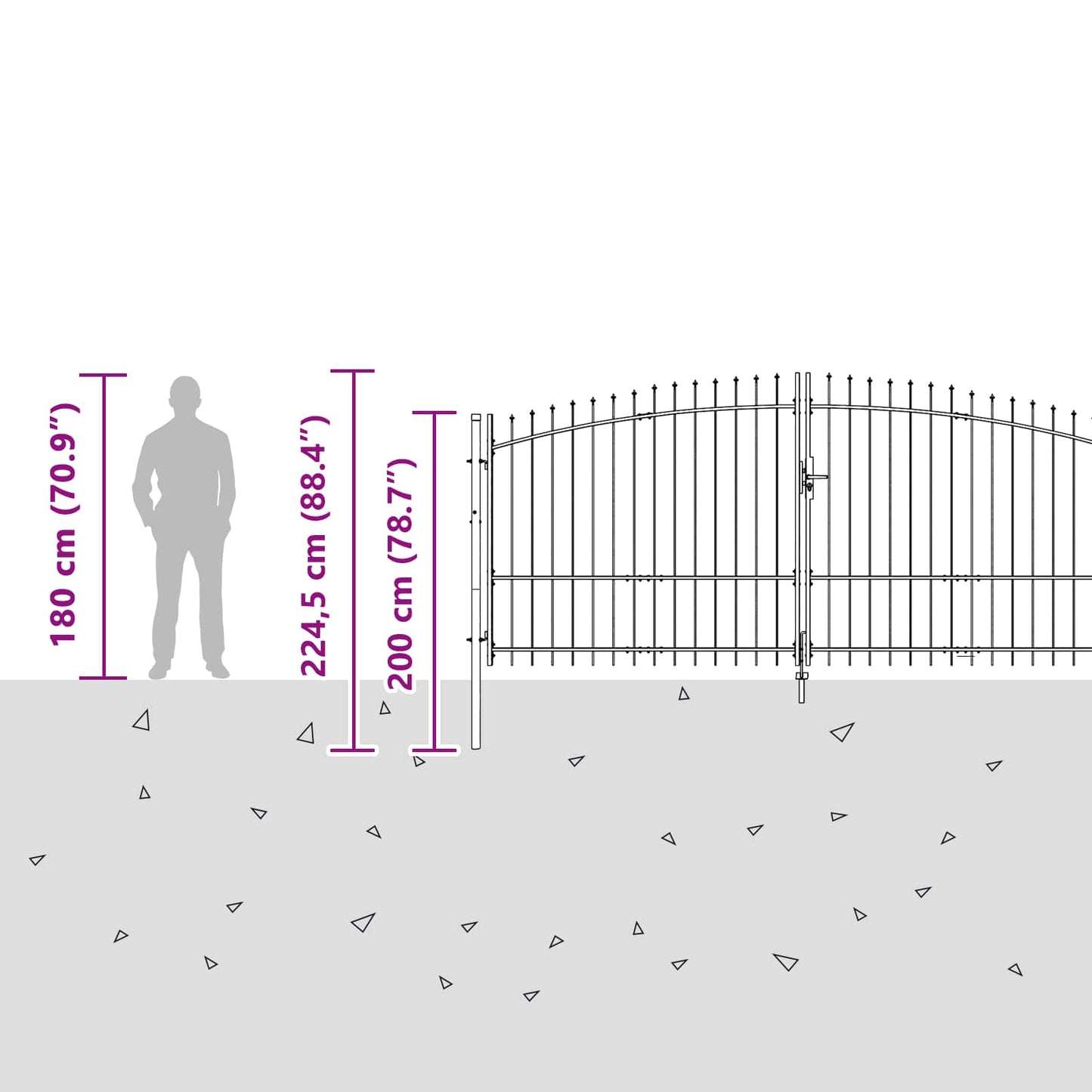 vidaXL Πύλη Κήπου με κλειδαριά Γκρι 100 x 400 cm Ατσάλι