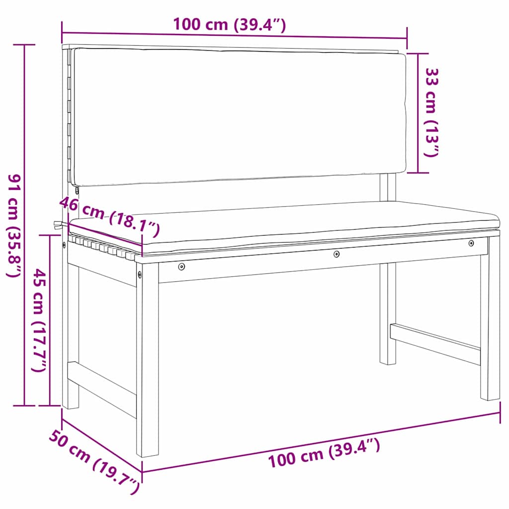 vidaXL Σετ Κήπου 3 Τεμαχίων με Μαξιλάρια από Στερεά Ξύλο Ακακίας