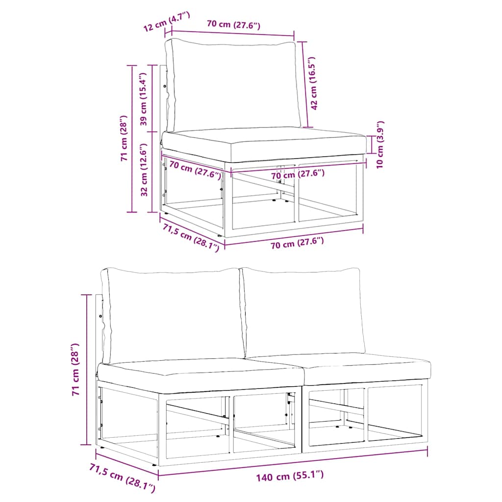 vidaXL Εξωτερικά Έπιπλα με μαξιλάρι με μαξιλάρι Μαύρο Αλουμίνιο
