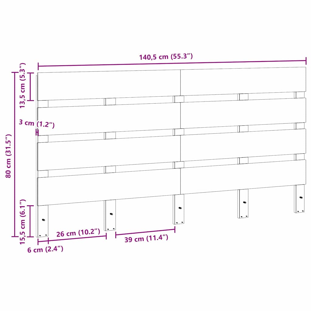 vidaXL Κεφαλάρι Καφέ 140,5 x 3 x 80 cm Στερεά ξυλεία πεύκου