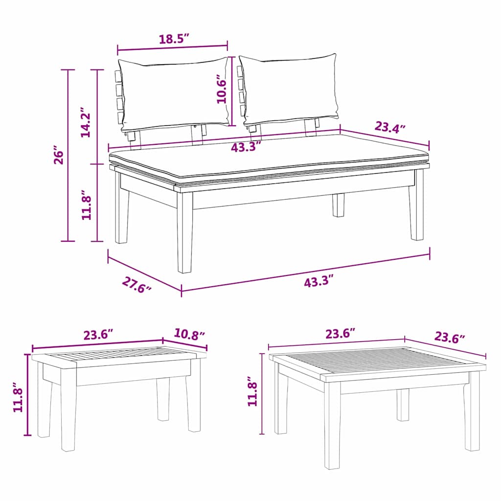 vidaXL Σετ Παγκάκι Κήπου με μαξιλάρι 4 pcs Καφέ και Κρέμα