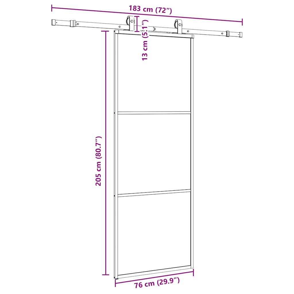 vidaXL Συρόμενη Πόρτα με Μηχανισμό Μαύρο 76x205 εκ. Γυαλί ESG