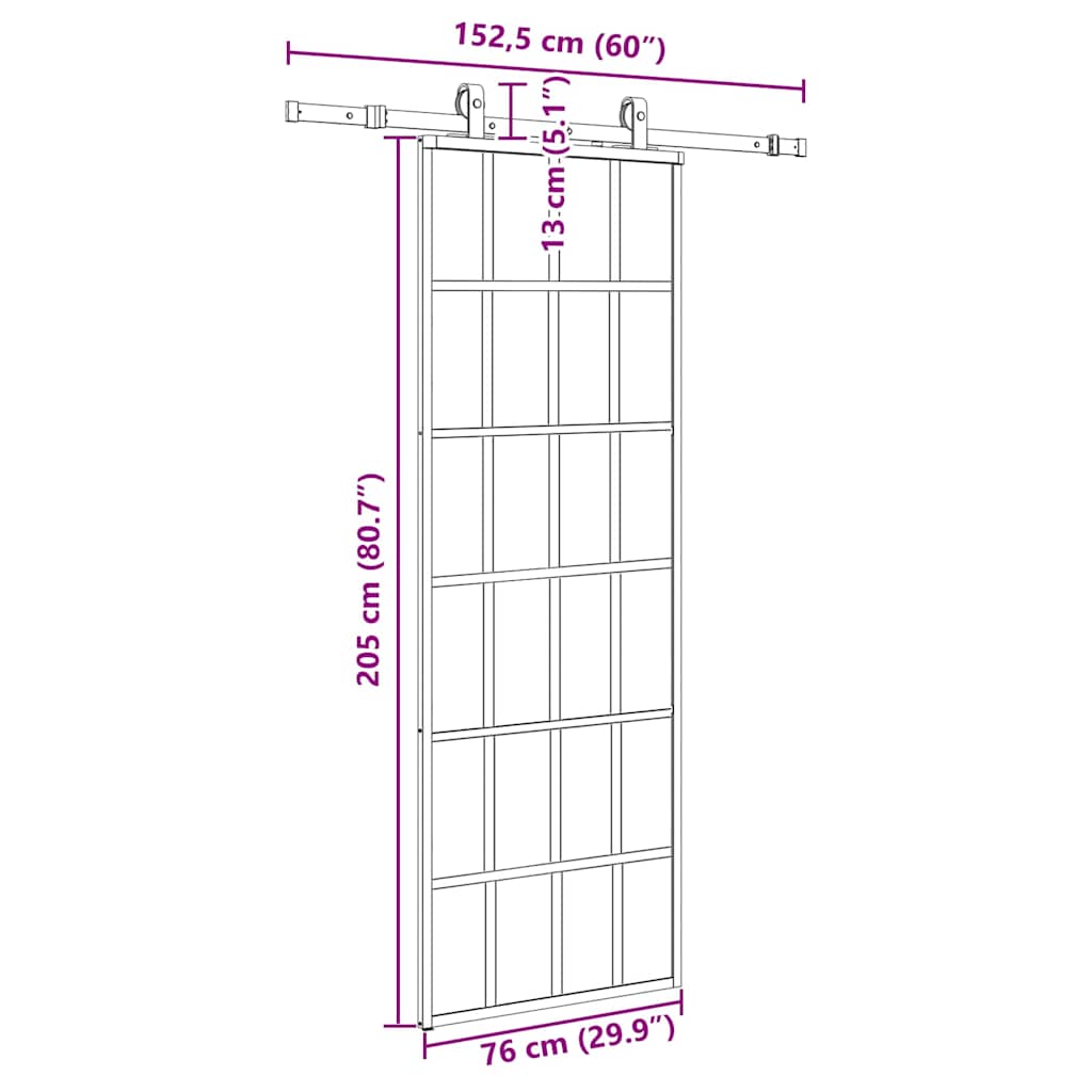 vidaXL Συρόμενη Πόρτα με Μηχανισμό Μαύρο 76x205 εκ. Γυαλί ESG