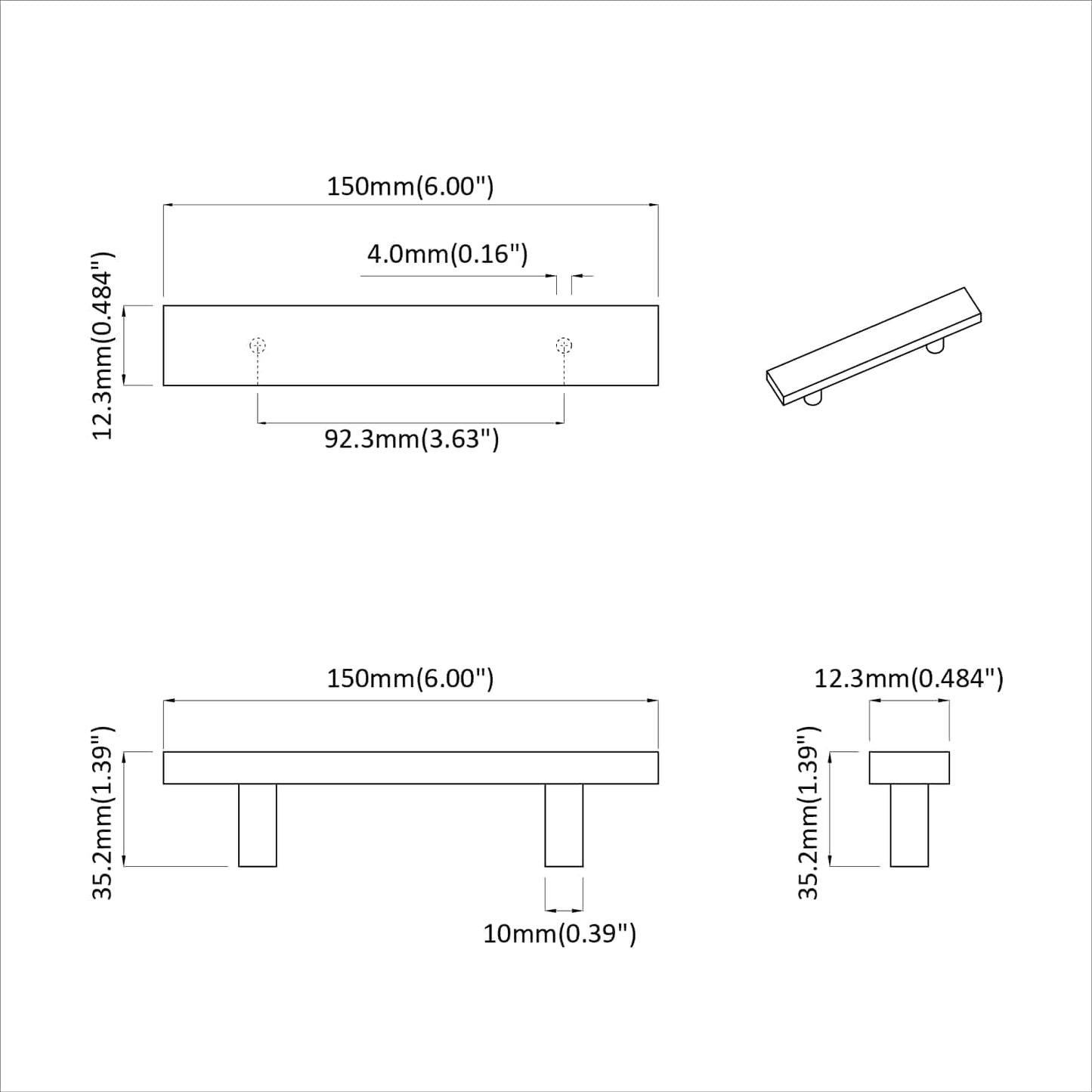 vidaXL Χειριστήριο Ντουλάπας 12 τεμ. Μαύρο 150 x 12,3 x 35,2 χιλ
