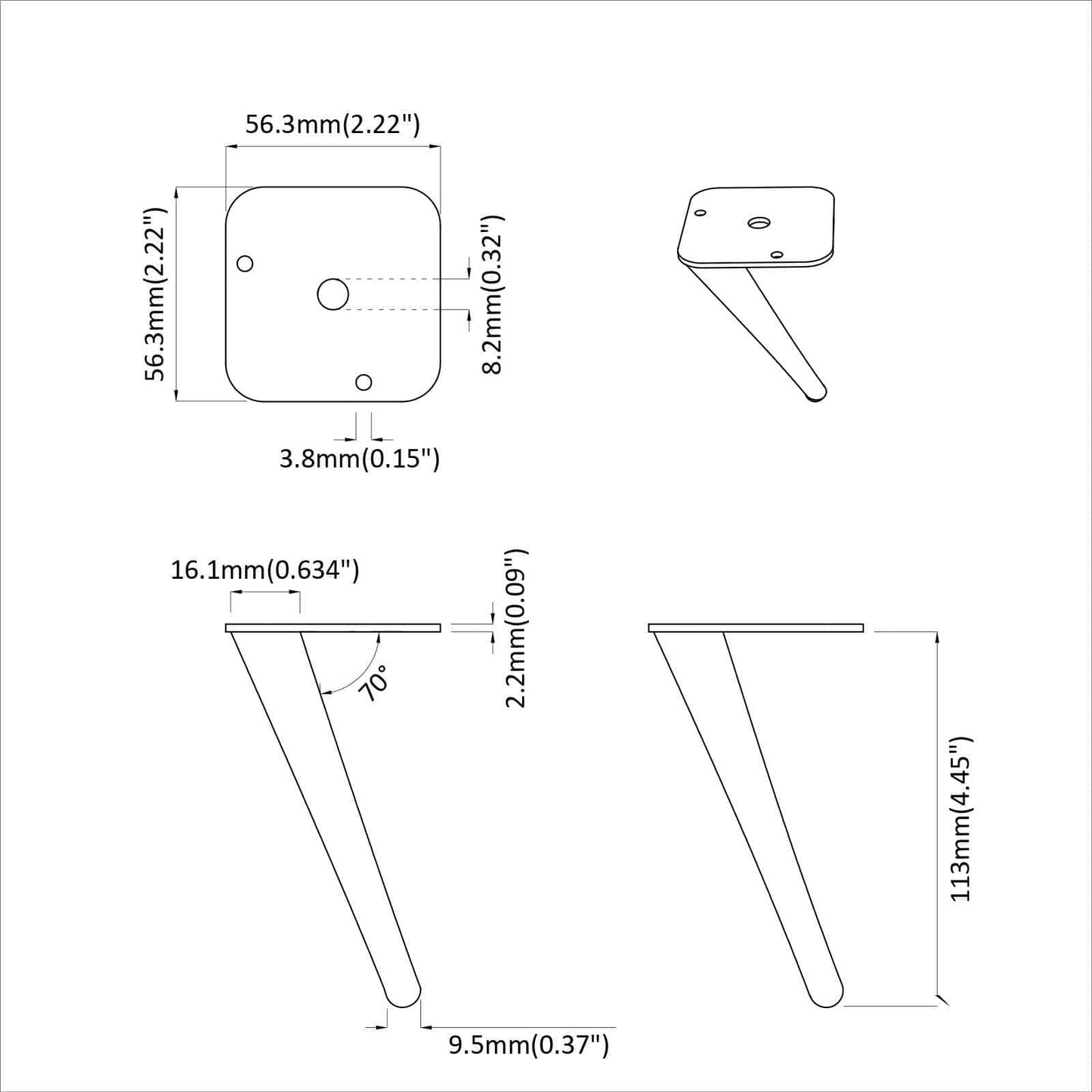 vidaXL Σταντ Πόδια 2 pcs Μαύρο 56 x 56 x 100 mm Σίδερο