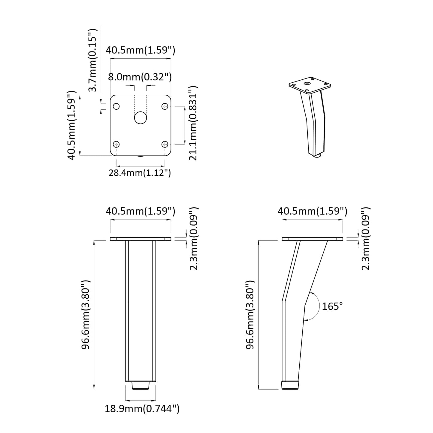 vidaXL Στηρίγματα 2 pcs Μαύρο 40 x 40 x 100 mm Σίδερο