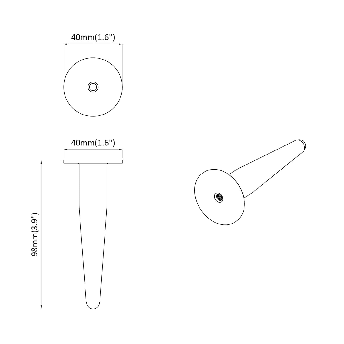 vidaXL Πόδια Επίπλων 12 pcs Μαύρο Ø 40 x 98 mm Σίδερο
