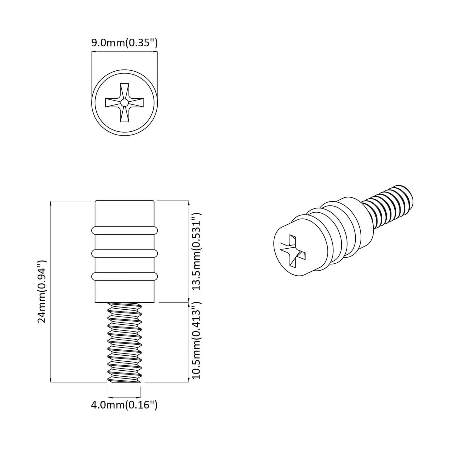 vidaXL Βίδα Στήριξης 2 pcs Μαύρο M4 Καουτσούκ και Χάλυβας