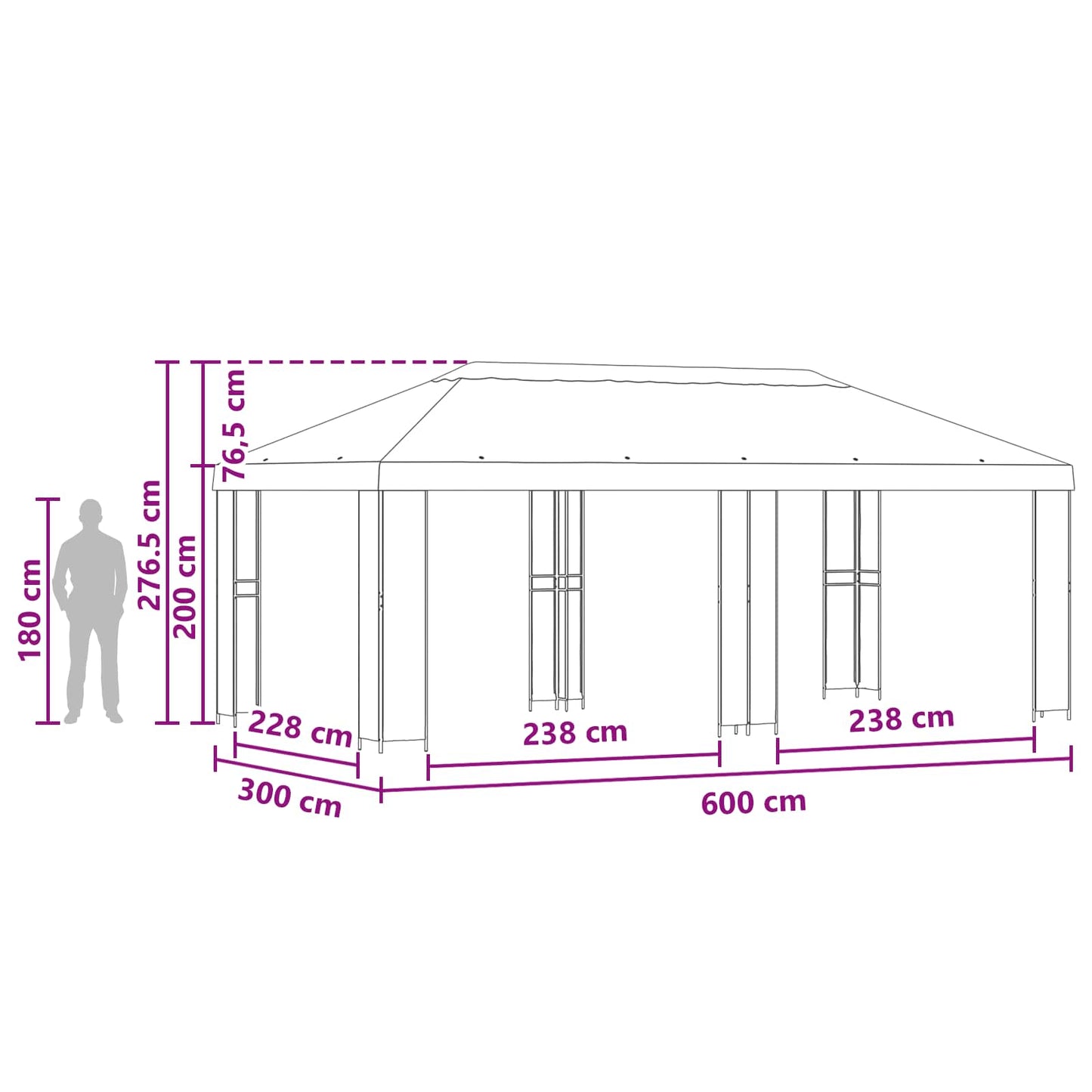 vidaXL Κήπος Γκαζebo 6 x 3 m Ανθρακί Πολυεστέρας και Χάλυβας 190 gsm