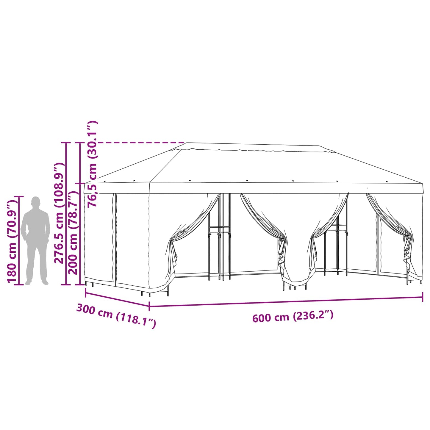 vidaXL Κήπος Γκαζebo με Πλευρικά Τοίχους 6 x 3 m Μπεζ