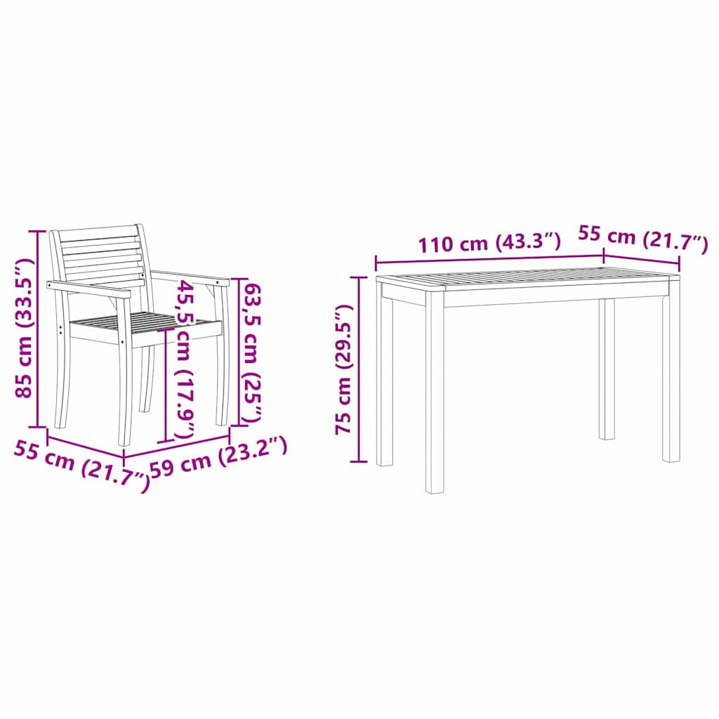 vidaXL Σέτ φαγητού για κήπο 3 pcs Καφέ Στερεό Ξύλο Ακακίας