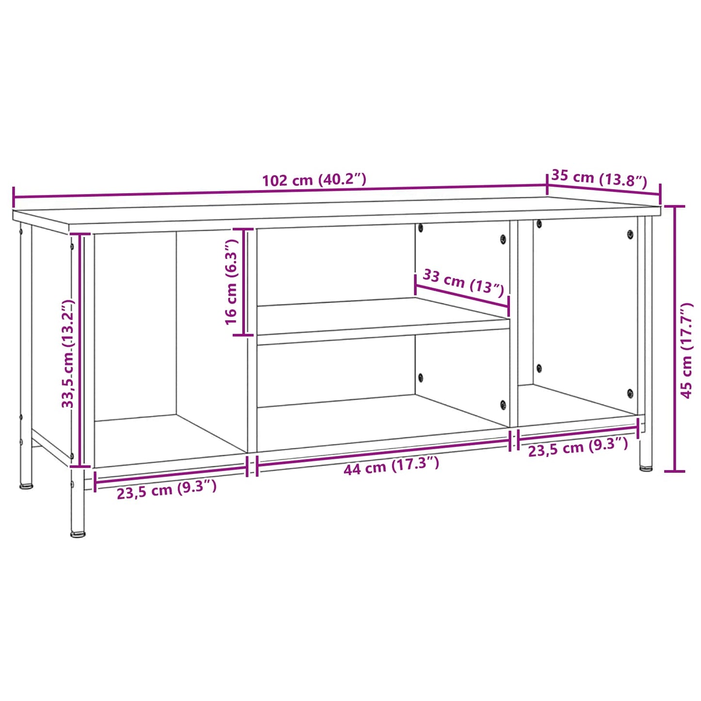 vidaXL Ντουλάπι TV 102 x 35 x 45 εκ. Μαύρη Οξυά Επεξεργασμένο Ξύλο