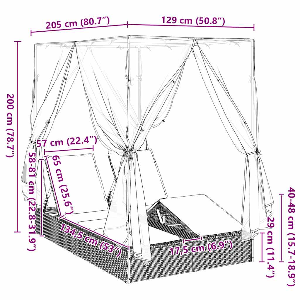 vidaXL Διπλή ξαπλώστρα Θερμό λευκό 205 x 129 x 200 εκ συνθετικό ρατάν