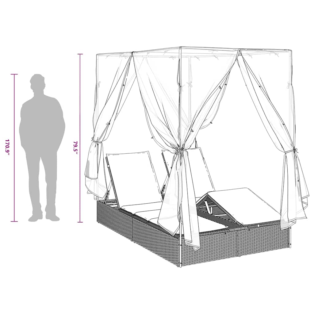 vidaXL Διπλή ξαπλώστρα με οροφή Γκρι 205 x 129 x 200 εκ PE ρατάν