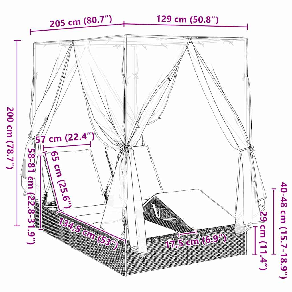 vidaXL Διπλή ξαπλώστρα Κόκκινο 205 x 129 x 200 εκ συνθετικό ρατάν