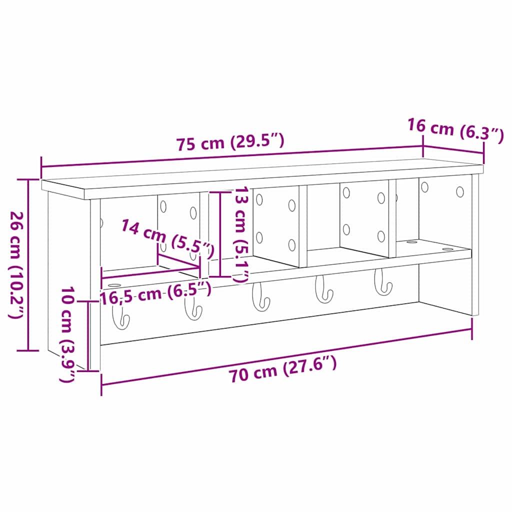 vidaXL Τοίχου Κρεμάστρα Γκρι sonoma 75 x 16 x 26 εκ Επεξεργασμένο ξύλο