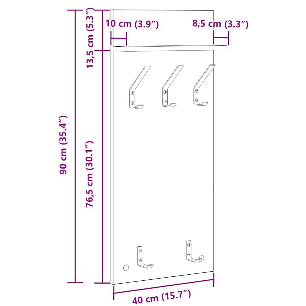 vidaXL Τοίχου Κρεμάστρα Επιτοίχιο Artisan Oak 40 x 10 x 90 εκ.