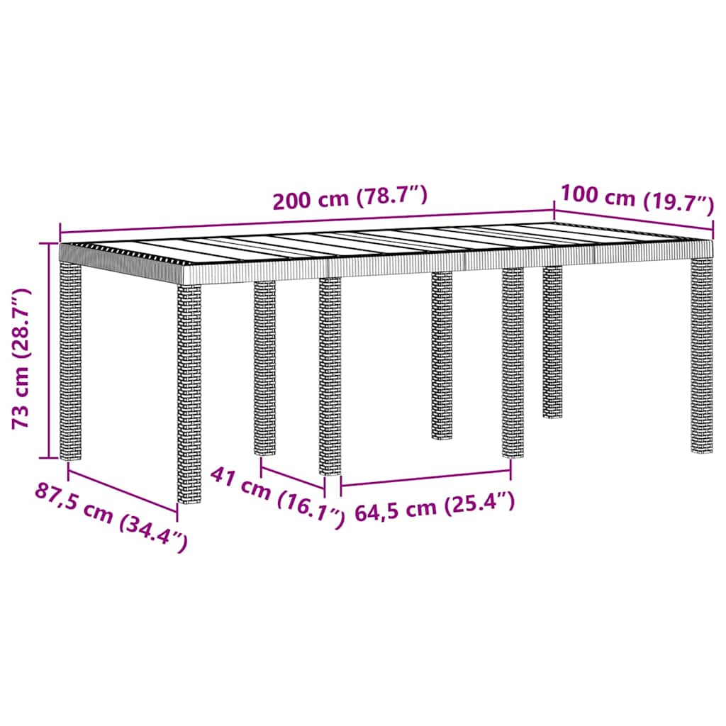 vidaXL Τραπέζι Κήπου Ανοιχτό γκρι 200 x 100 x 73 εκ. συνθετικό ρατάν