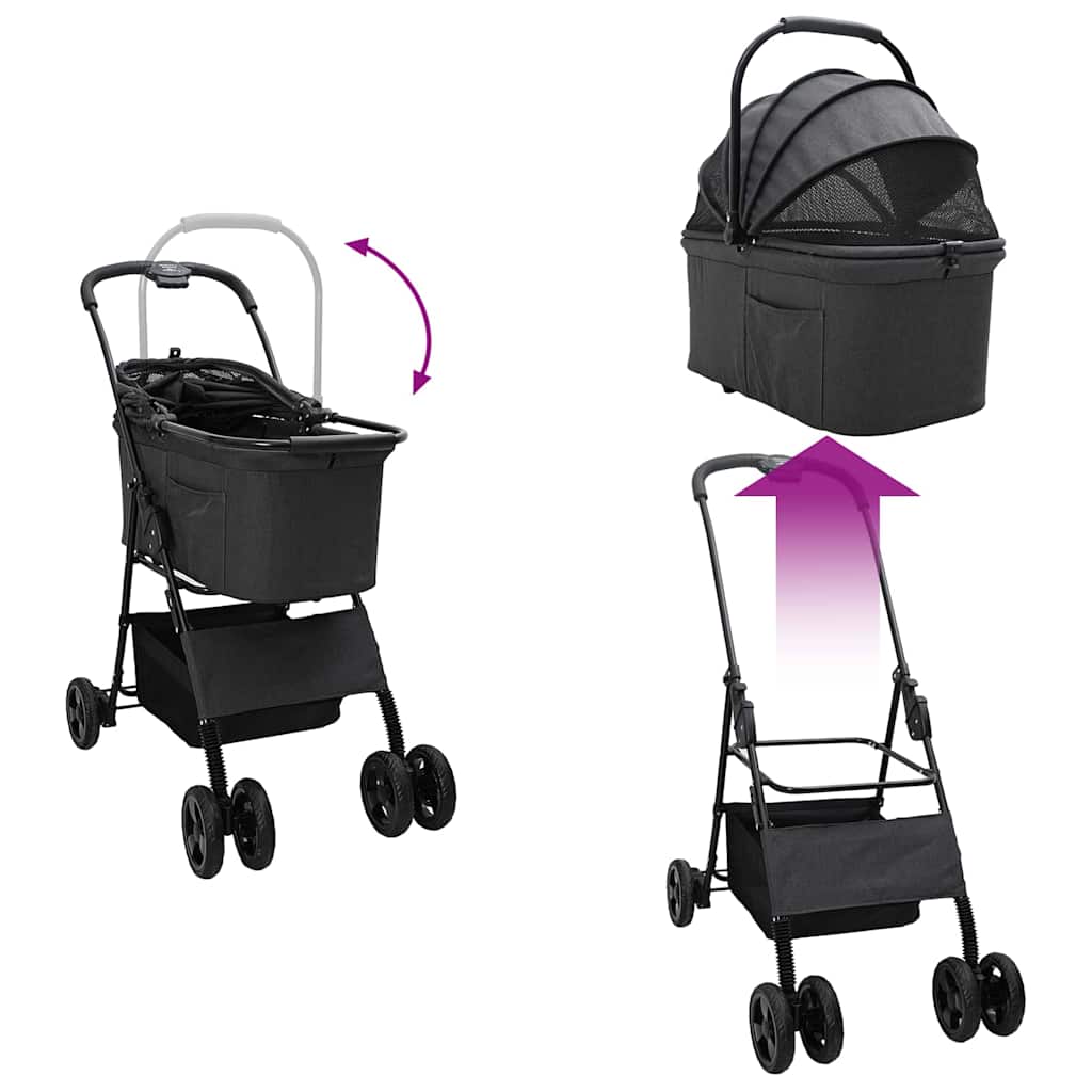 vidaXL Αναδιπλούμενο Καροτσάκι Κατοικίδιων Μαύρο 81 x 47 x 99 εκ.