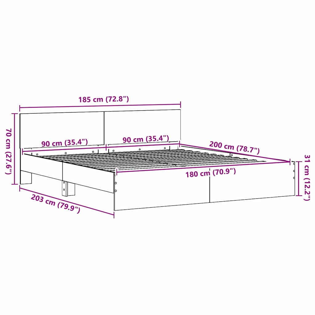vidaXL Κρεβάτι με Κεφαλάρι Παλαιωμένο ξύλο 180 x 200 cm