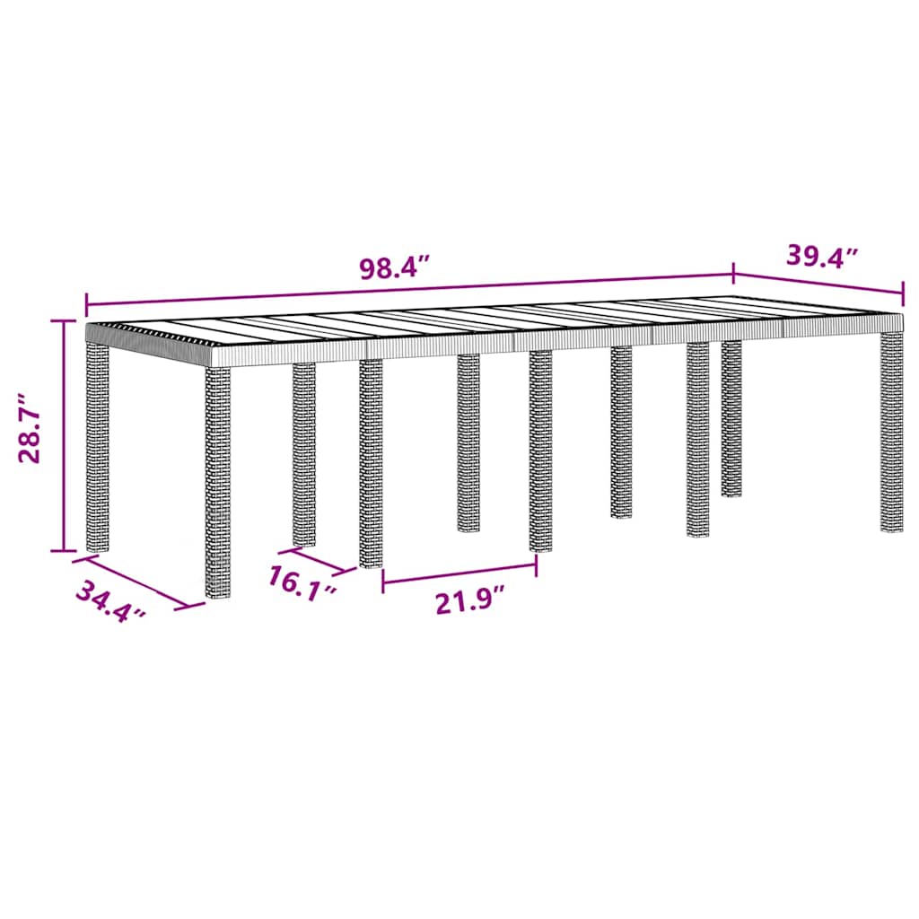 vidaXL Τραπέζι Κήπου Ανθρακί 250 x 100 x 73 εκ συνθετικό ρατάν