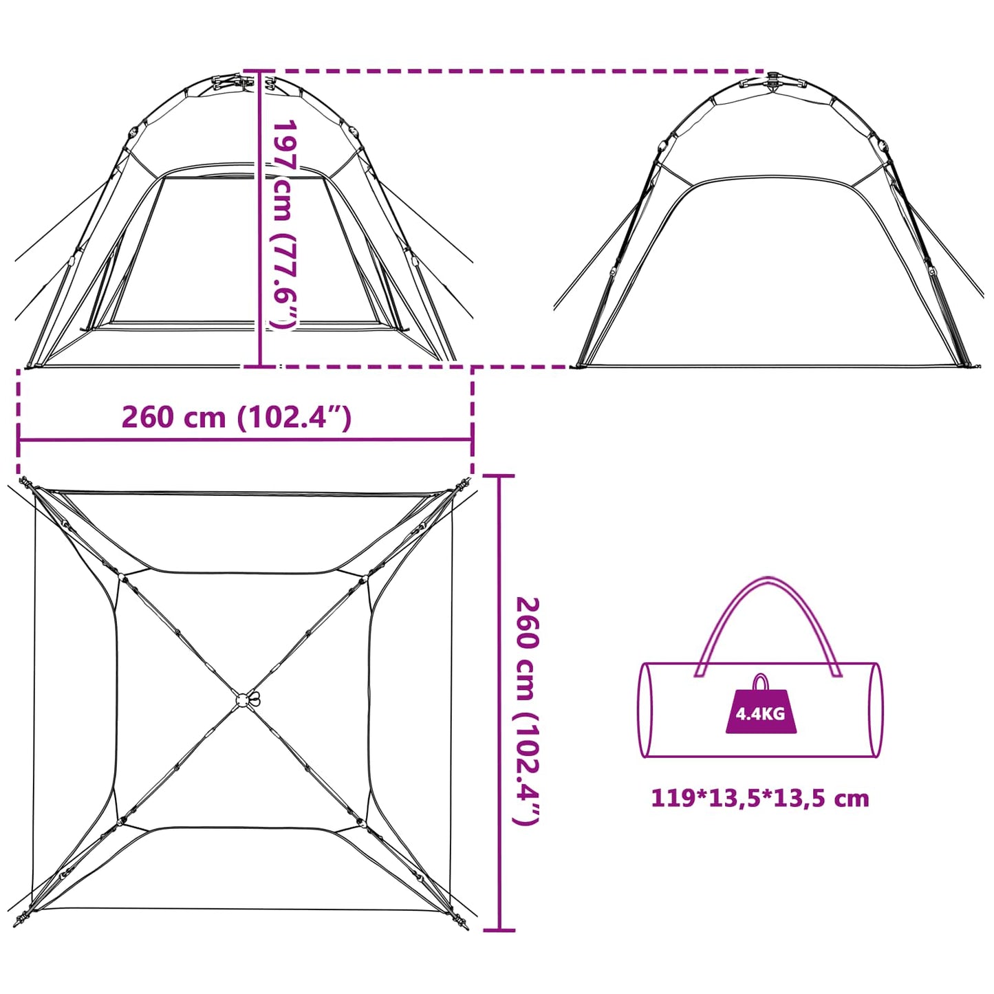 vidaXL Αυτόματη Τέντα με αποθήκευση Θαλασσί 260 x 260 x 197 εκ. Ατσάλι