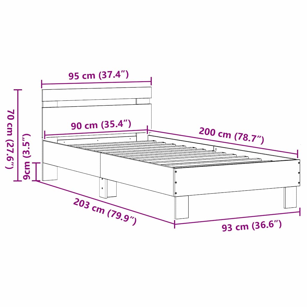 vidaXL Σκελετός Κρεβατιού Μαύρη Οξυά 203 x 95 x 70 εκ