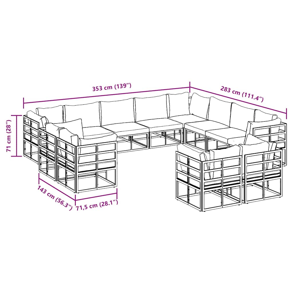 vidaXL Σετ Καναπέ Κήπου με μαξιλάρι 12 pcs