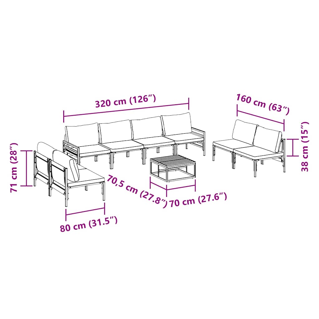 vidaXL Σετ Καναπέ Κήπου 9 pcs Ανθρακί Ατσάλι
